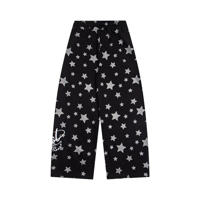 Damen Extraweite Palazzo-Loungehose aus French Terry mit Komfortbund, Kordelzug und Sternenallover Echoarchiv