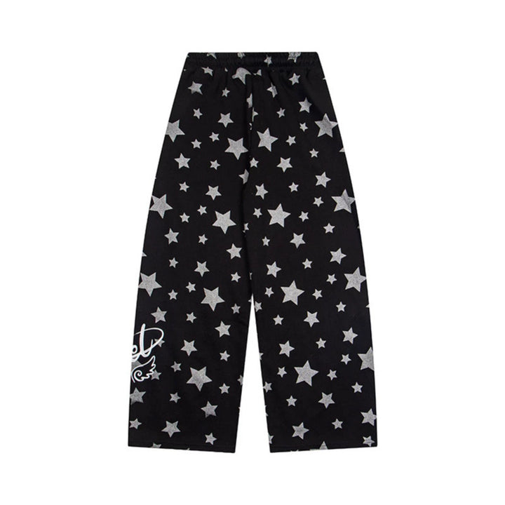 Damen Extraweite Palazzo-Loungehose aus French Terry mit Komfortbund, Kordelzug und Sternenallover Echoarchiv