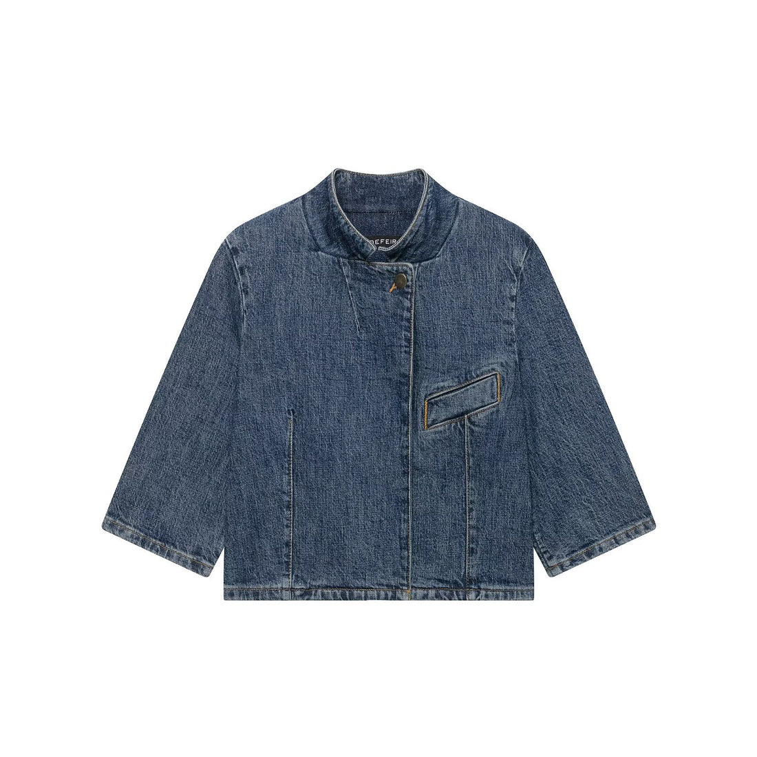 Damen Cropped Jeansjacke im Boxy-Cut mit Stehkragen und verdeckter Knopfleiste Echoarchiv