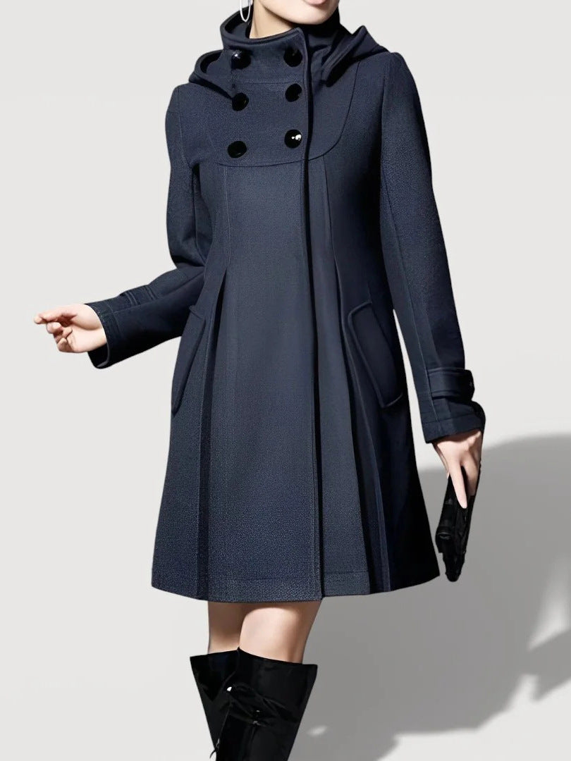 Damen Modische Übergangsjacke mit Kapuze und Knopfdetails – Célinea