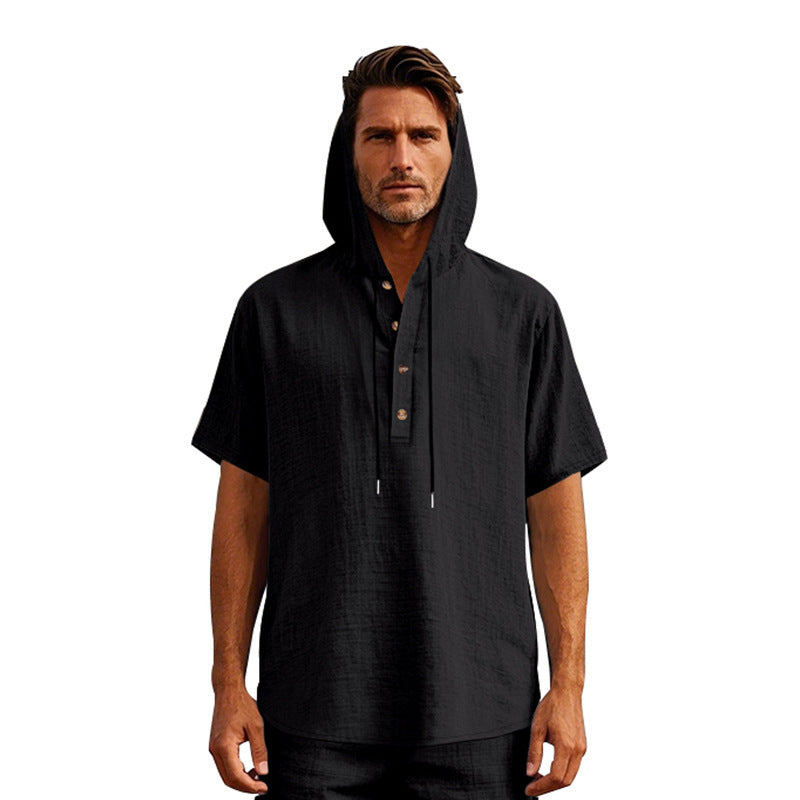 Herren lässiges Kapuzenshirt mit Knopfleiste und atmungsaktiver Textur Echoarchiv