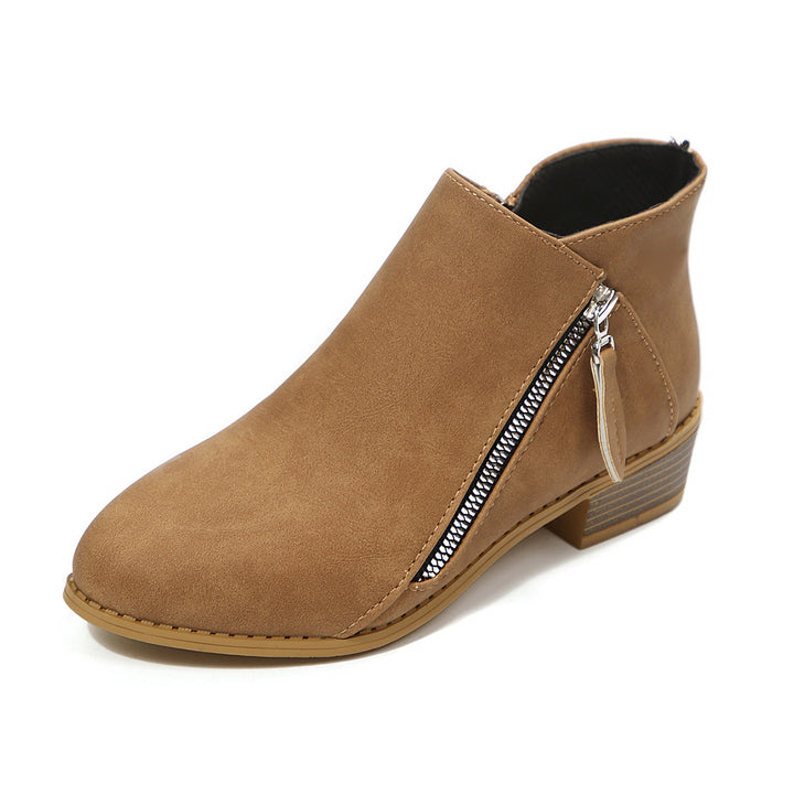Damen Kurzschaftstiefelette mit seitlichem Reißverschluss und niedrigem Blockabsatz Echoarchiv