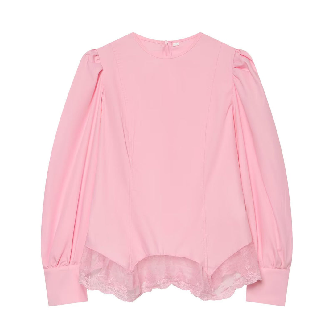 Damen Romantische Bluse mit Puffärmeln und Spitzenbesatz Echo Archiv