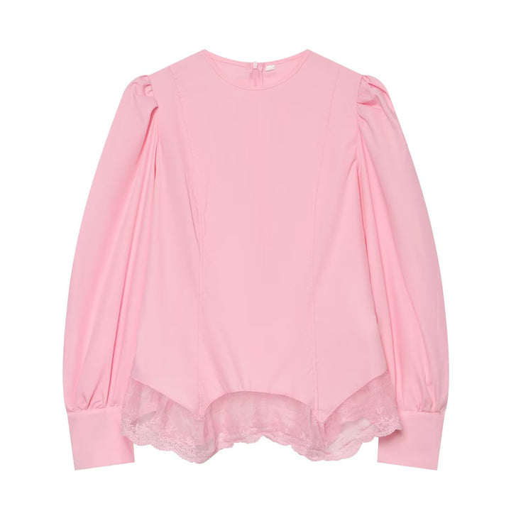 Damen Romantische Bluse mit Puffärmeln und Spitzenbesatz Echo Archiv