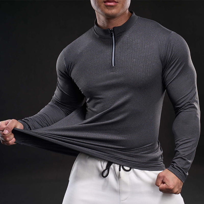 Herren sportliches Langarm-Funktionsshirt mit Stehkragen Echoarchiv