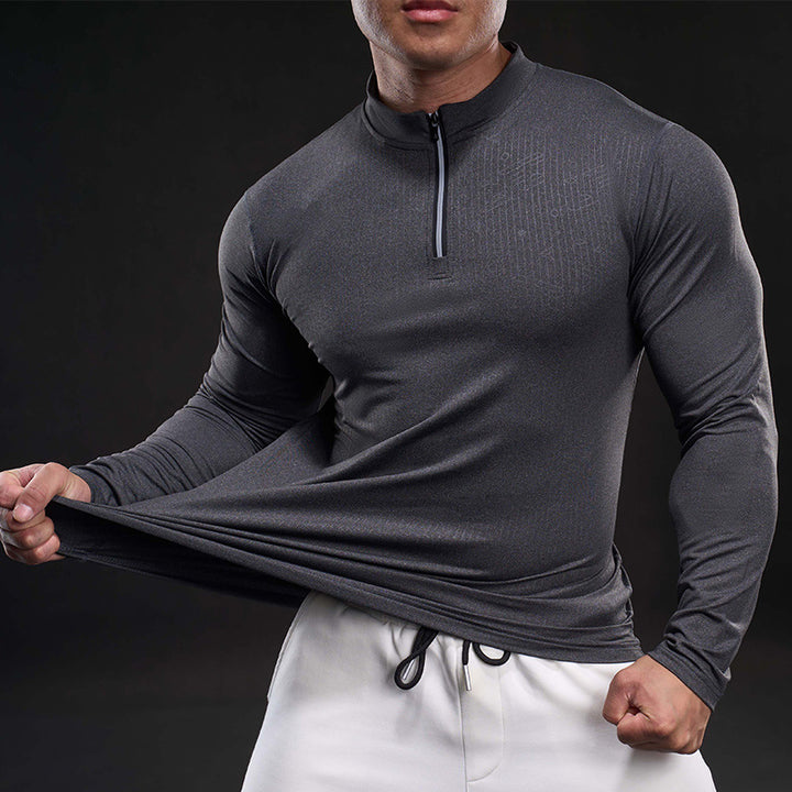 Herren sportliches Langarm-Funktionsshirt mit Stehkragen Echoarchiv