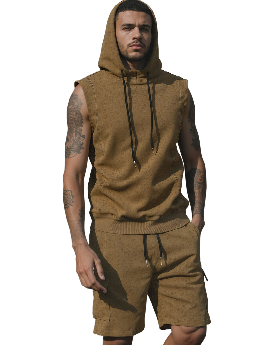 Herren nan Kapuzen-Muskelshirt-Set mit funktionaler Cargobermuda Echo Archiv