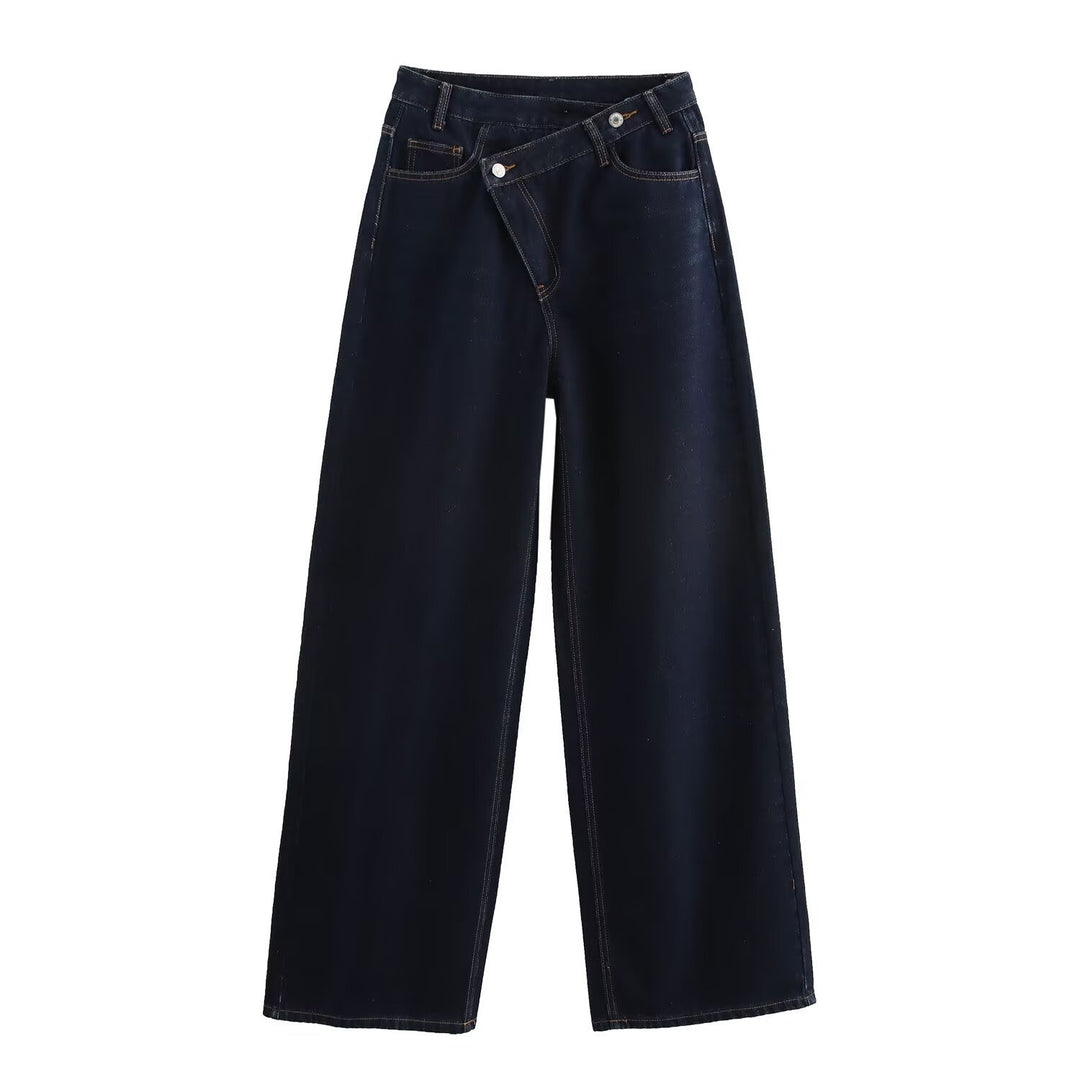 Damen weit geschnittene Jeans mit asymmetrischem Knopfverschluss und hohen Taillen Echo Archiv