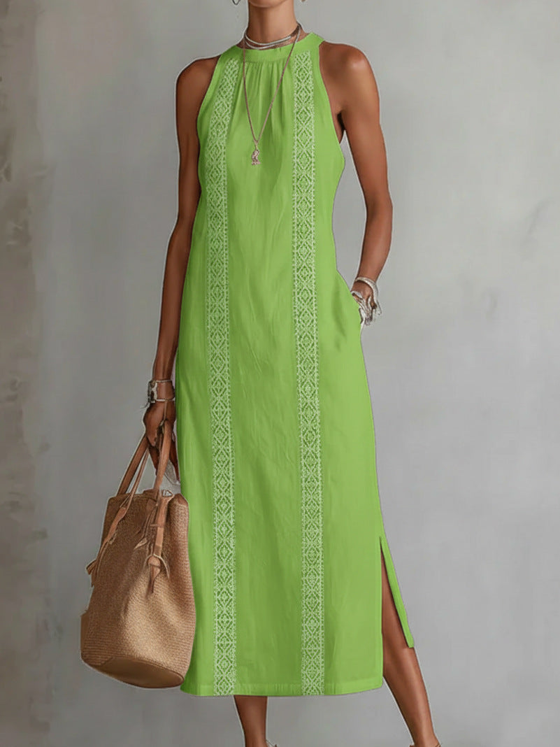 Damen Elegantes Sommer-Maxi-Kleid mit Spitzenapplikation und seitlichem Schlitz Echo Archiv