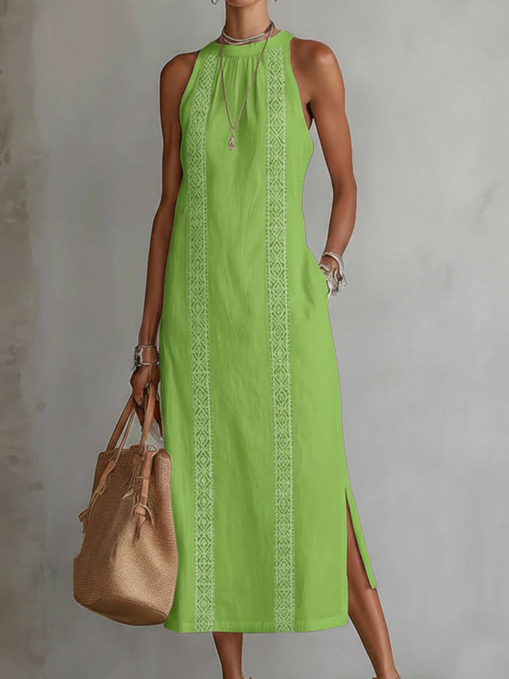 Damen Elegantes Sommer-Maxi-Kleid mit Spitzenapplikation und seitlichem Schlitz Echo Archiv