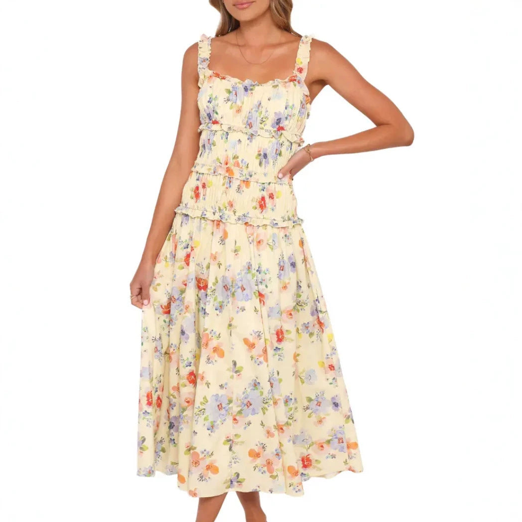 Damen nan luftig-leichte Stufenmidikleid mit gerafftem Oberteil und Rüschen-Trägern Echo Archiv