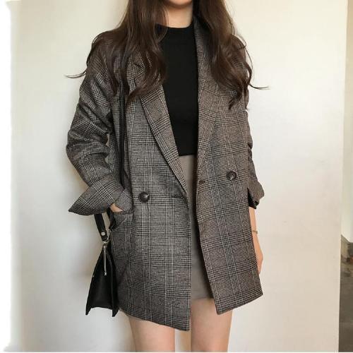 Damen Eleganter karierter Blazer mit doppelter Knopfleiste Echo Archiv