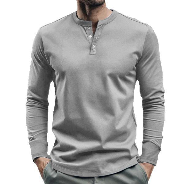 Herren nan langärmeliges Henley-Longsleeve mit Stehkragen, 3-Knopfleiste und elastischem Baumwollstretch Echo Archiv