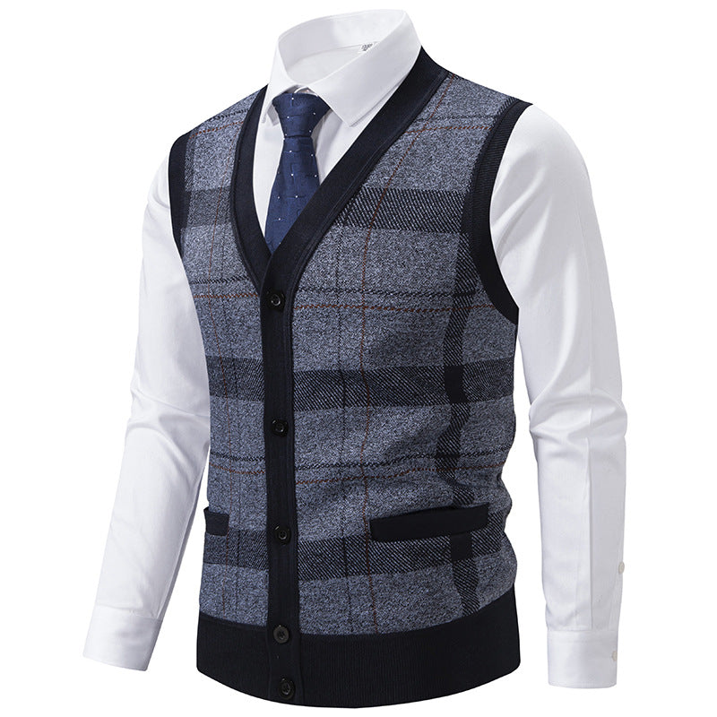 Herren elegante Strickjacke mit modernem Karomuster Echoarchiv