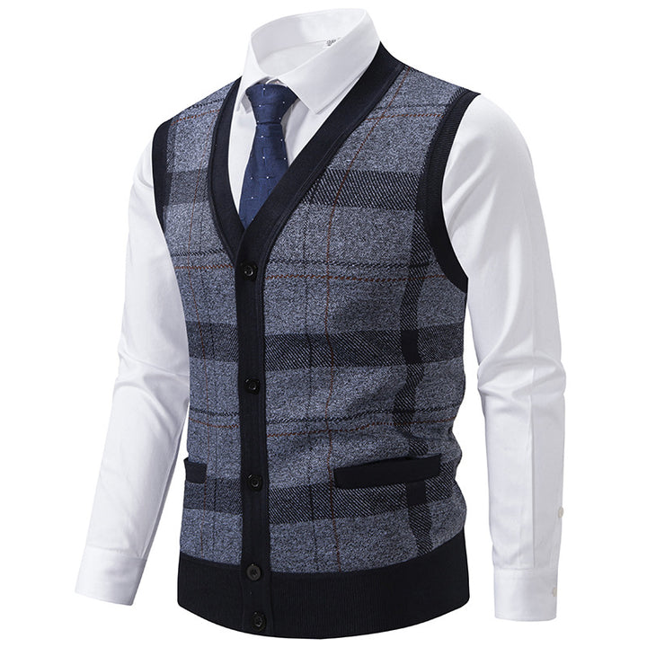 Herren elegante Strickjacke mit modernem Karomuster Echoarchiv