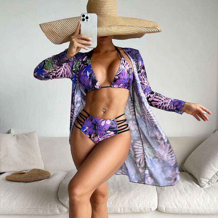Damen Triangel-Bikini mit hohem Bund und floralem Design Echo Archiv