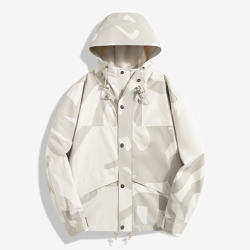 Damen stilvolle Übergangsjacke mit Kapuze und einzigartigem Druck Echo Archive
