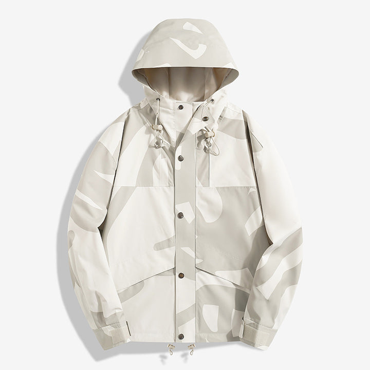 Damen stilvolle Übergangsjacke mit Kapuze und einzigartigem Druck Echo Archive