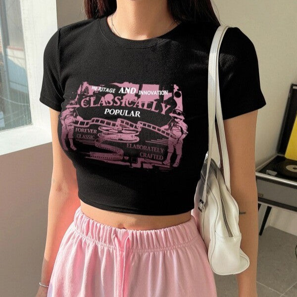 Damen Crop-T-Shirt mit inspirierendem Schriftzug und Sternen-Design Echo Archiv