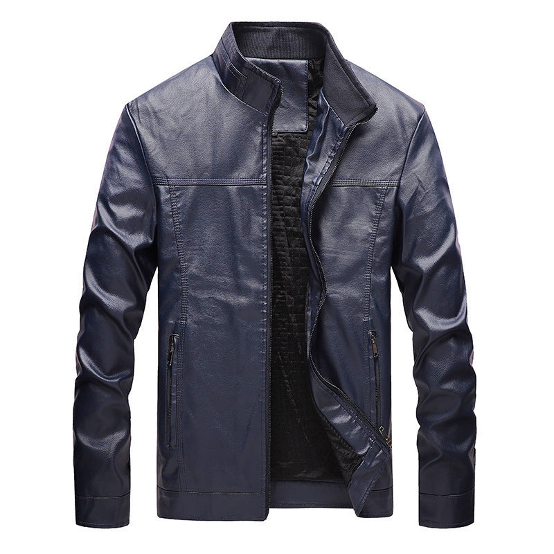 Herren Modernes Lederimitat-Fieldblouson mit Stehkragen und Reißverschlusstaschen – Taviero