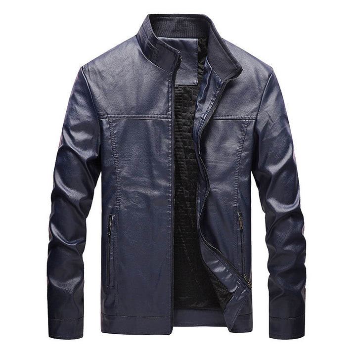 Herren Modernes Lederimitat-Fieldblouson mit Stehkragen und Reißverschlusstaschen – Taviero