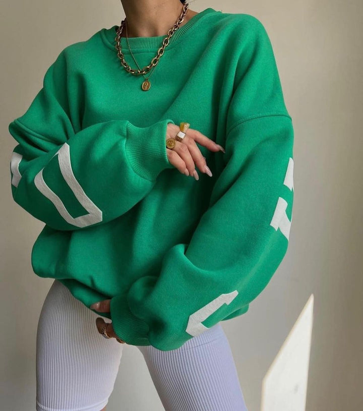 Damen Oversized Sweatshirt mit Blockprint-Ärmeln und weitem Drop-Shoulder-Schnitt Echoarchiv