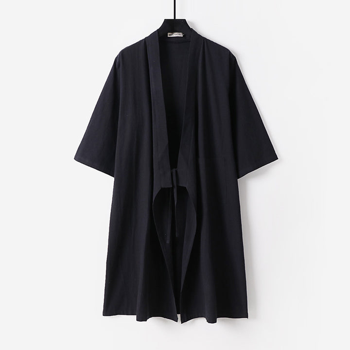 Unisex Oversize Kimono-Mantel aus Baumwollmischung mit Bindeband und Dreiviertelärmeln Echoarchiv