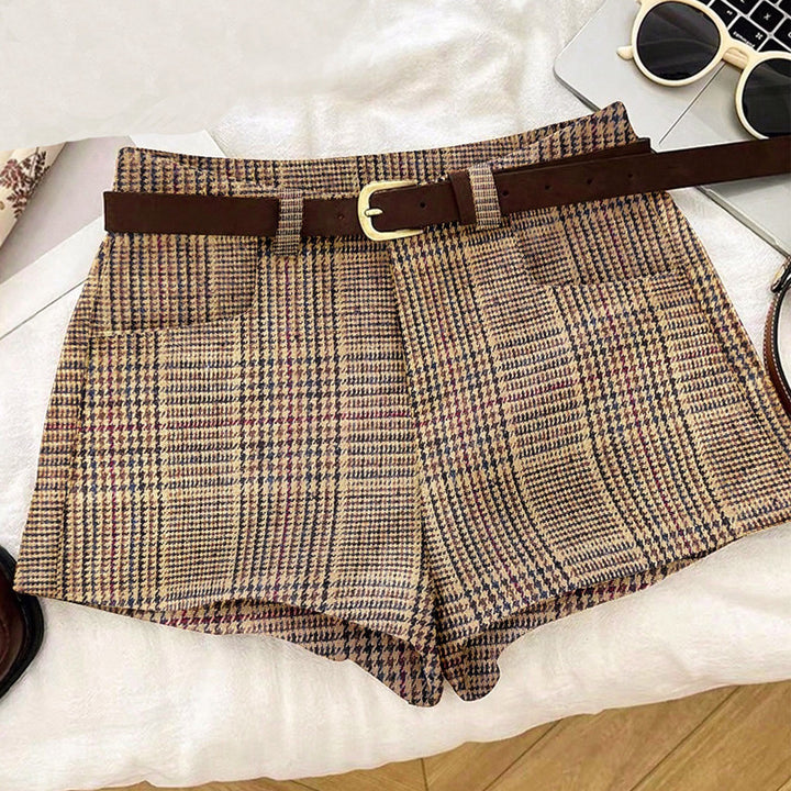 Damen Karierte Shorts mit Gürtelschlaufen Echo Archiv