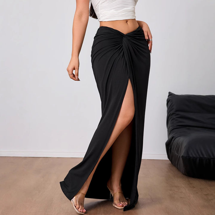 Damen Maxirock mit Twist-Knoten und Seitenschlitz hoher Bund elastischer Jersey – Valéora