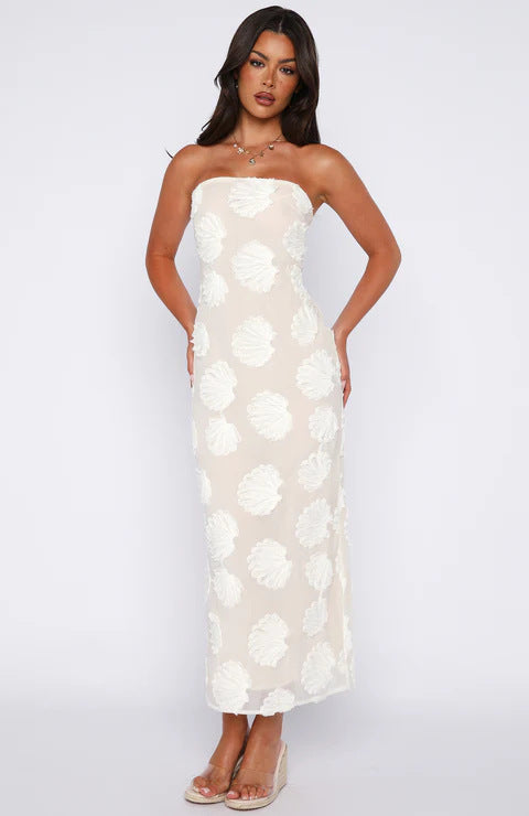 Damen Strapless Maxikleid mit floralen 3D-Applikationen Echo Archiv