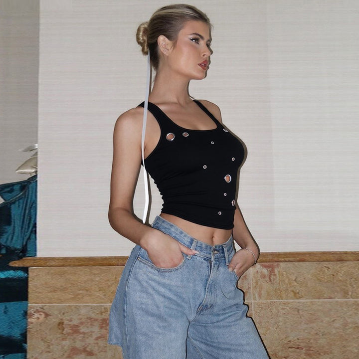 Damen Enganliegendes Crop-Top mit dekorativen Ösen Echo Archiv