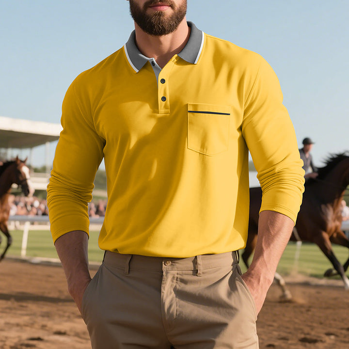 Herren Langarm-Poloshirt mit strukturiertem Design und modischer Brusttasche Echoarchiv