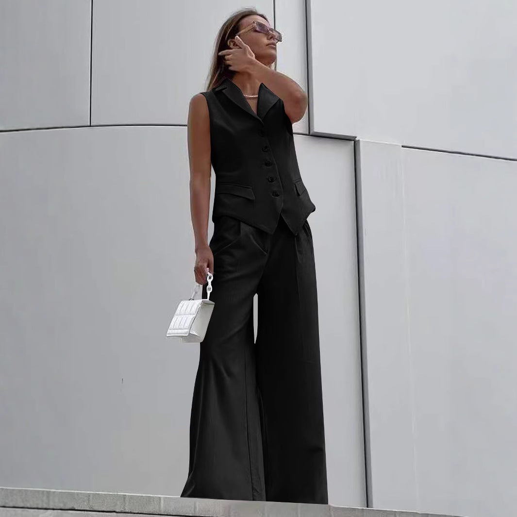 Damen Ärmelloses Tailoring-Zweiteiler mit taillierter Weste und weiter Marlenehose – Célinea