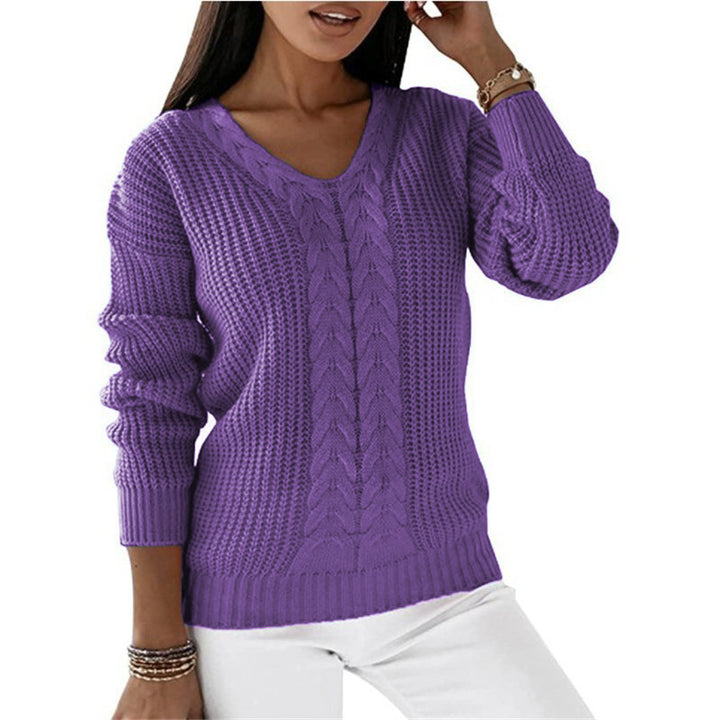 Damen nan grob gestrickter V-Ausschnitt Pullover mit Zopfmuster und lockerer Silhouette Echo Archiv