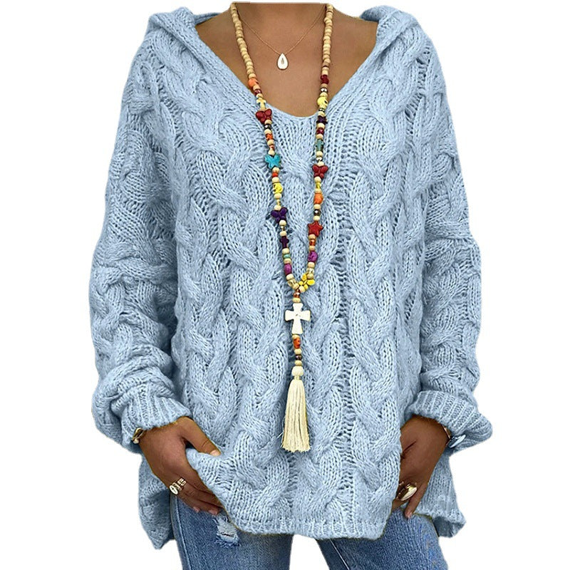 Damen nan grob gestrickter Kapuzenpullover mit Zopfmuster und weitem Oversize-Schnitt Echo Archiv