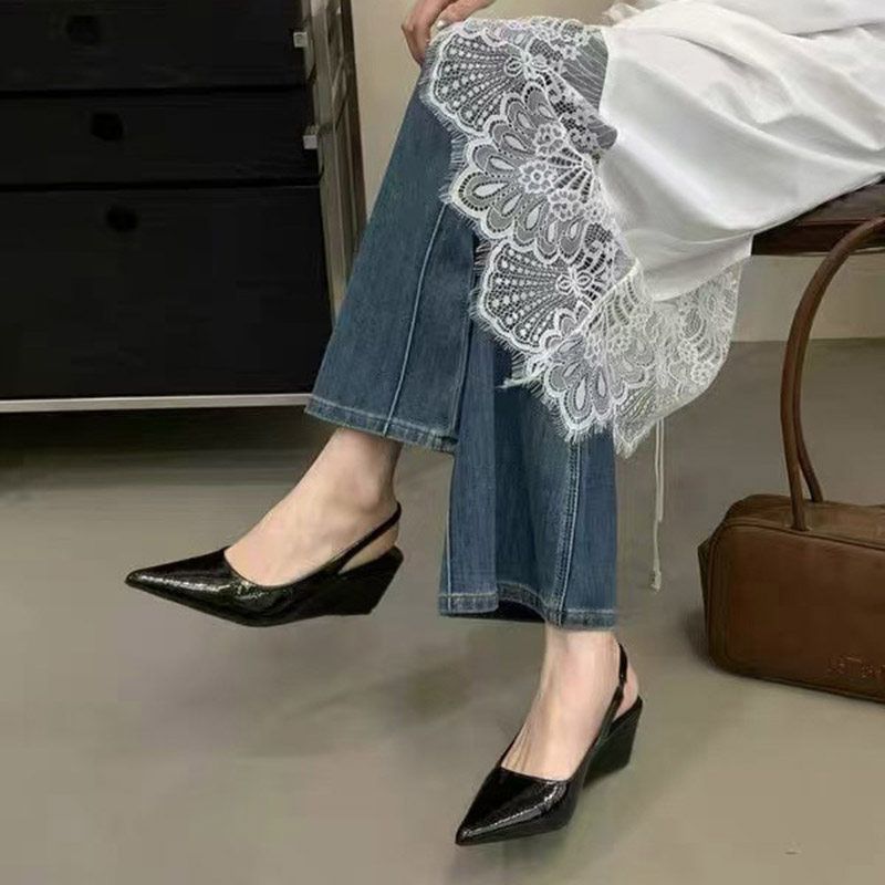 Damen Spitz zulaufende Lack-Slingback-Wedges mit niedrigem Keilabsatz Echo Archiv