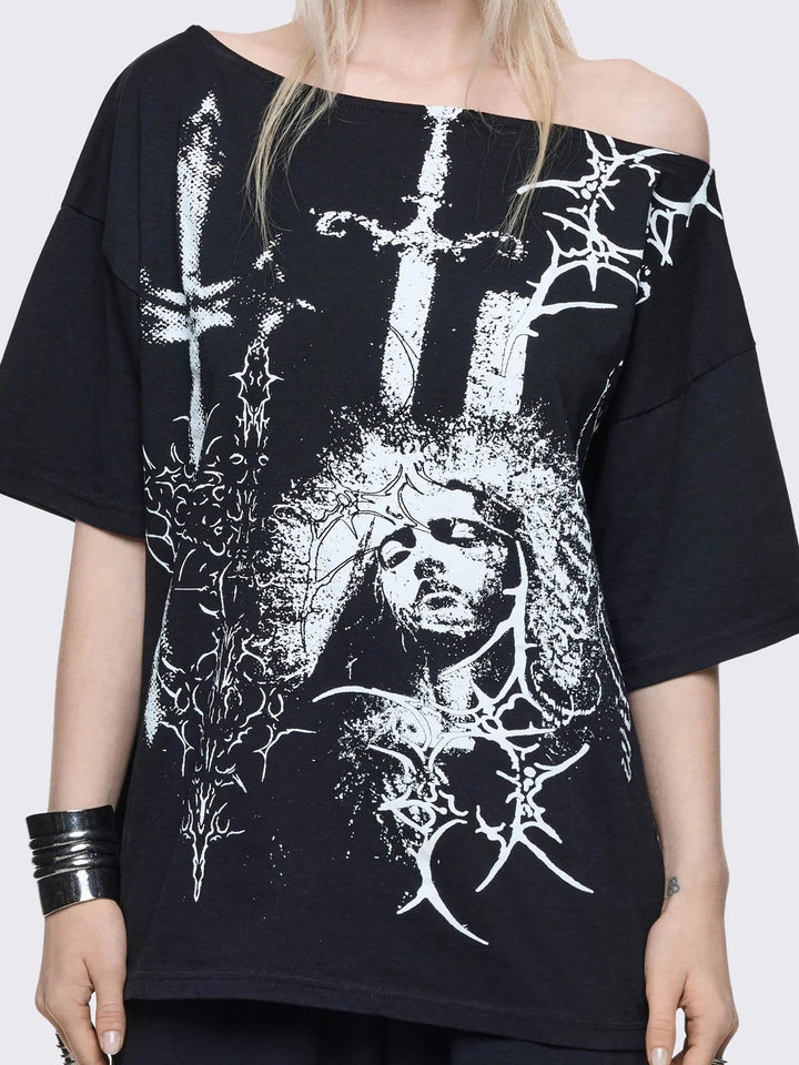 Damen Oversized T-Shirt mit kreativem Grafikdesign Echo Archiv