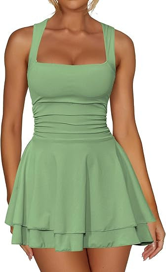 Damen sportliches Kleid mit Raffungen und weit schwingendem Rock Echo Archiv