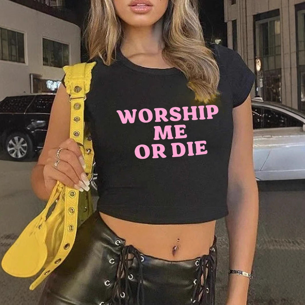 Damen Crop-T-Shirt mit auffälligem Statementdruck Echo Archiv