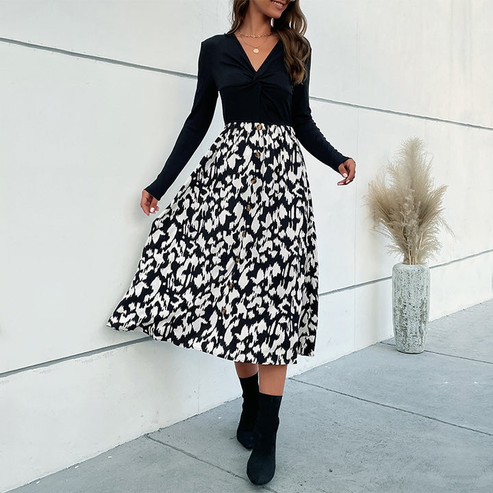 Damen Elegantes Wickelkleid mit langem Arm und floralem Rock Echo Archiv