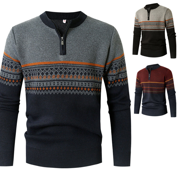 Herren Pullover mit modernem Reißverschluss und geometrischem Muster Echoarchiv