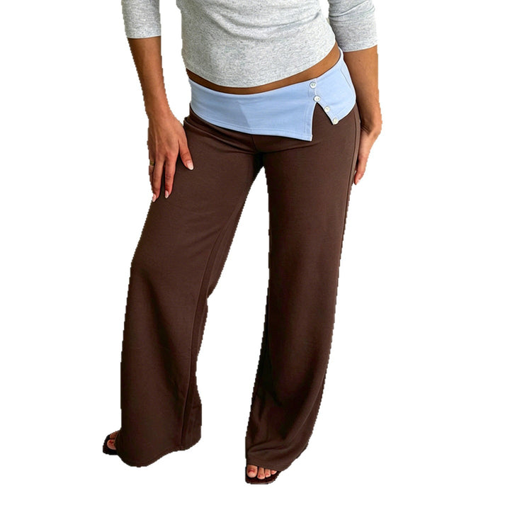 Damen Jersey‑Schlaghose mit asymmetrischem Umschlagbund und Zierknöpfen – Avélisse