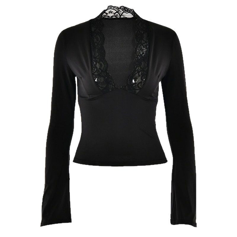 Damen Elegantes Langarm-Top mit Spitzenkragen Echo Archiv