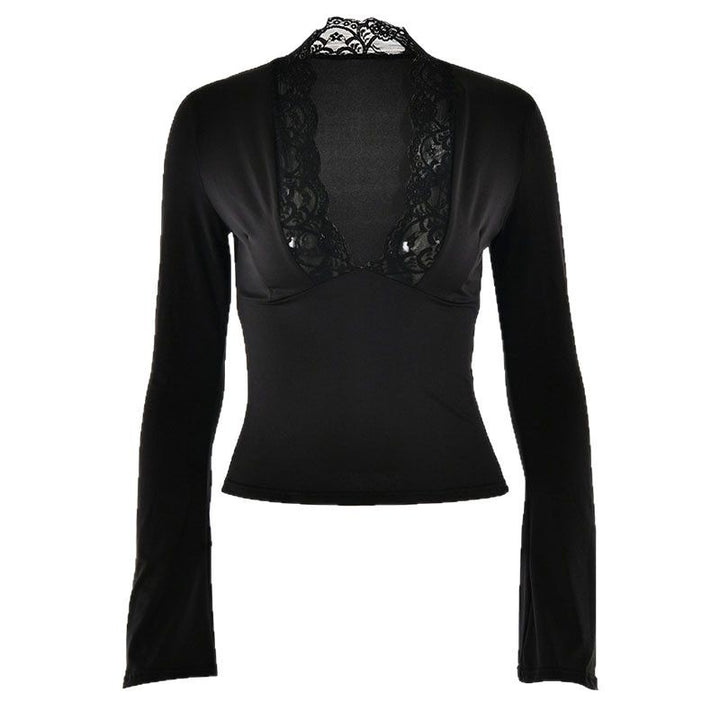Damen Elegantes Langarm-Top mit Spitzenkragen Echo Archiv