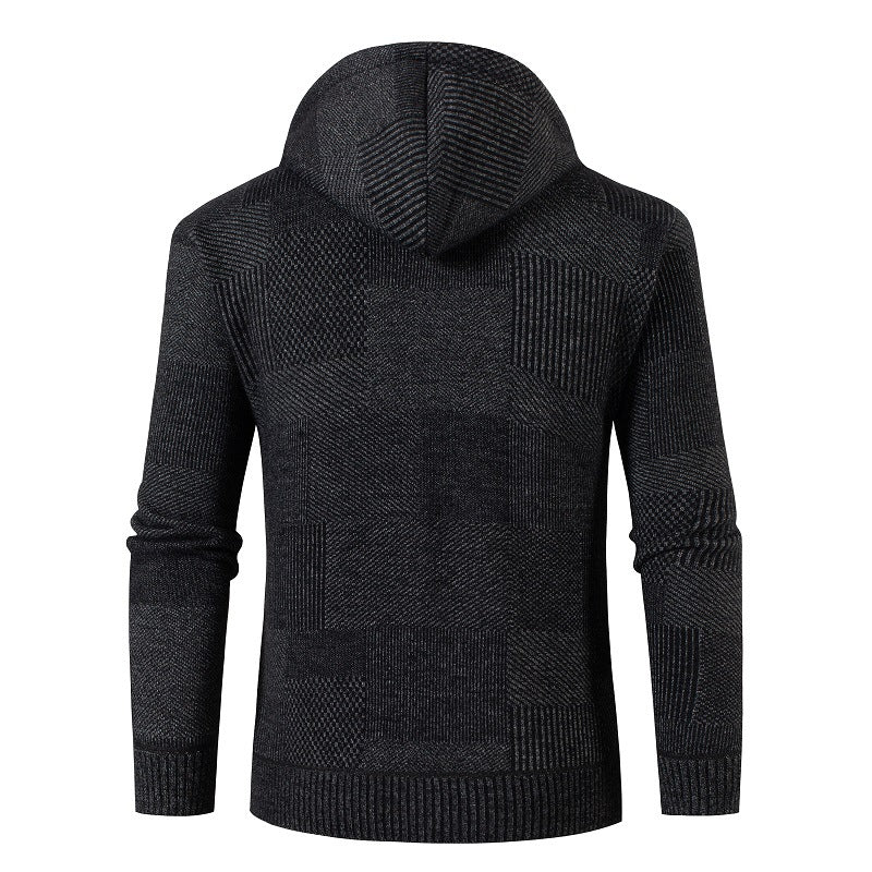 Herren lässiger Strickjacke mit modernem Strukturdesign und Kapuze Echoarchiv