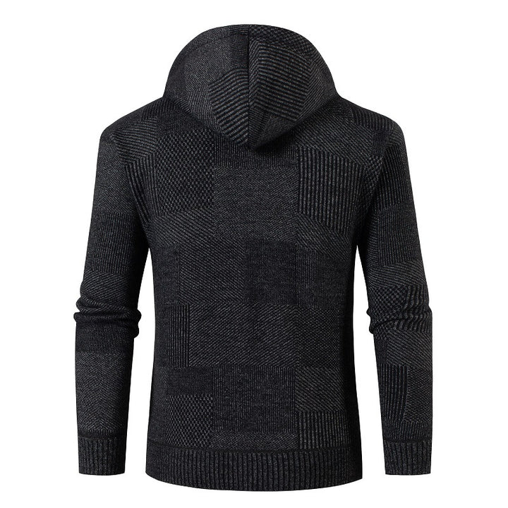 Herren Strukturierter Strick-Zip-Hoodie mit gefütterter Kapuze und grafischem Patchmuster Echo Archiv