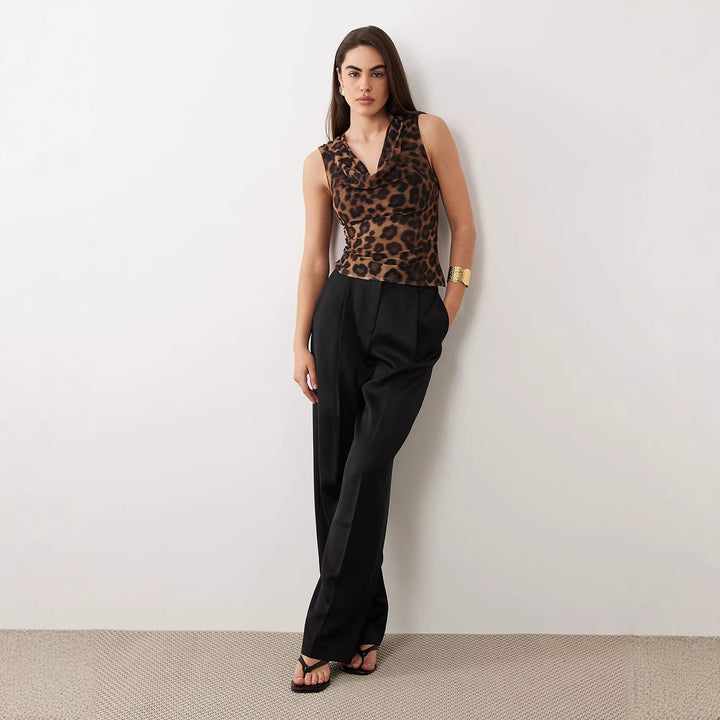 Damen Cowl-Neck Top mit Leopardenmuster Echo Archiv