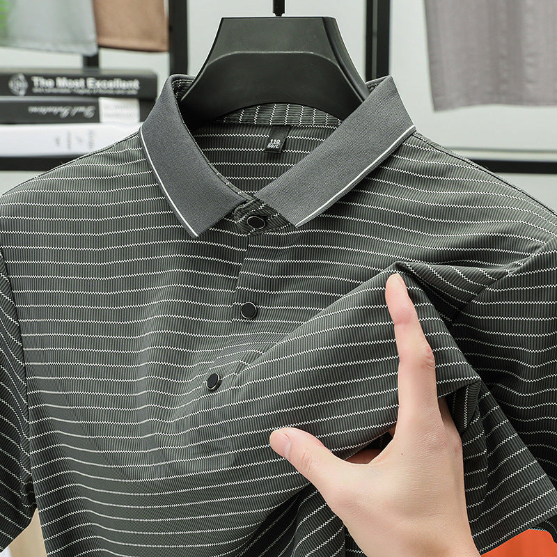 Herren modisches Kurzarm Poloshirt mit feinem Streifenmuster und atmungsaktiver Technologie Echoarchiv