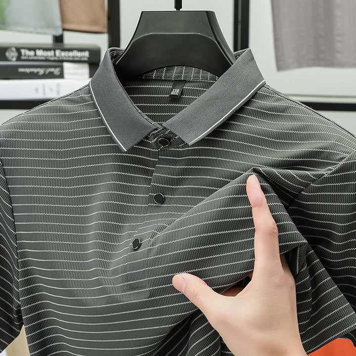 Herren modisches Kurzarm Poloshirt mit feinem Streifenmuster und atmungsaktiver Technologie Echoarchiv