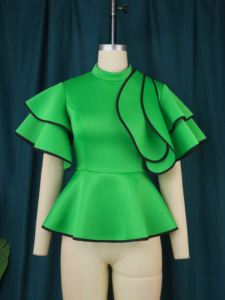 Damen Peplum-Top mit ausgefallenen Rüschen und asymmetrischem Schnitt Echo Archiv